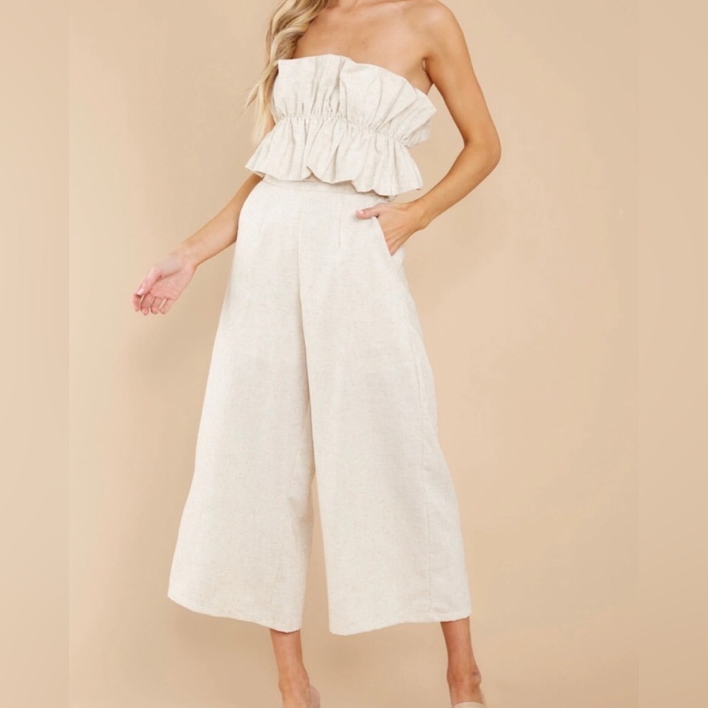 Aura Cream Strapless Jumpsuit